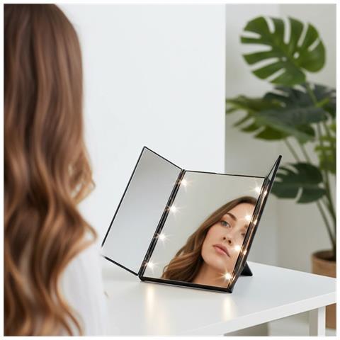 Specchio Per Trucco A Tre Ante Con Illuminazione Led Integrata E Ante Pieghevoli - Foto 2