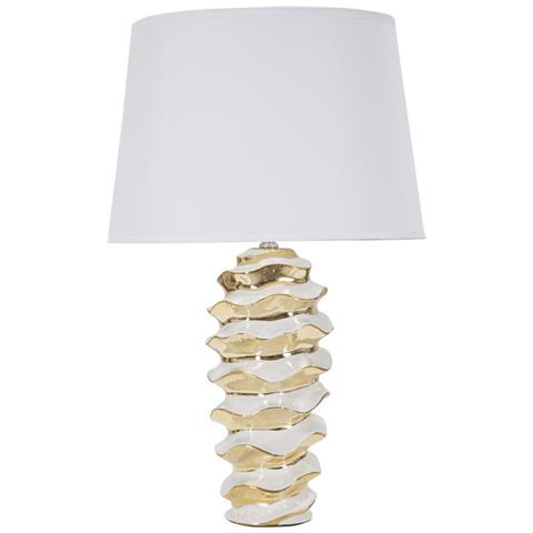 Lampada Da Tavolo Glam Space In Ceramica Bianca E Oro Con Paralume - Foto 1
