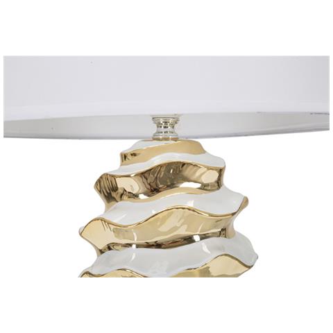 Lampada Da Tavolo Glam Space In Ceramica Bianca E Oro Con Paralume - Foto 2