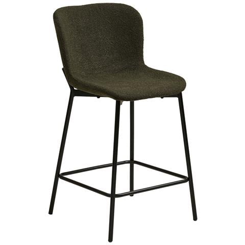 Set 2 Sgabelli Counter Maceda In Bouclé Verde Scuro Con Gambe Nere 47x55x95 Cm - Foto 1