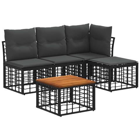 Set di divani da esterno 5 pcs Nero e Grigio scuro Poliestere - Foto 1
