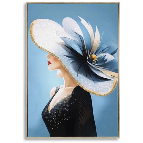 Dipinto Su Tela Dori B Dama Con Cappello Fiorito, 62x92 Cm - Foto 1