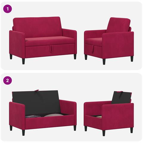 Set di Divani con Storage 2 pz Rosso Vino Poliestere - Foto 2