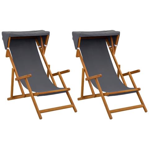 Lettino 2 pcs 3 Posizione Legno di Eucalipto Massello Grigio - Foto 1