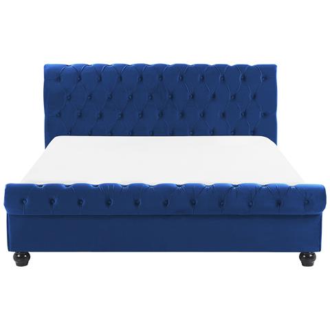 Letto Matrimoniale In Velluto Blu Stile Chesterfield 160x200cm Avallon - Foto 21