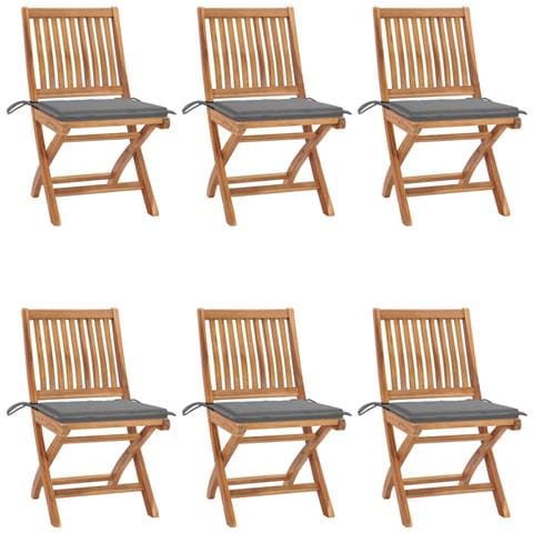 Sedie da Giardino Pieghevoli con Cuscini 6 pz Massello di Teak - Foto 1