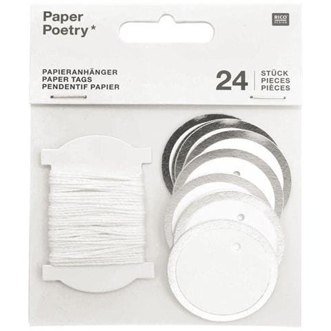 24 Etichette Appese Rotondi Bianche E Argente - Foto 1