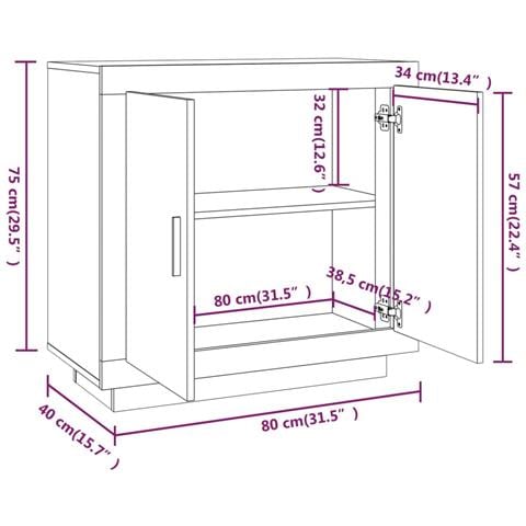 Credenza Grigio Cemento 80x40x75 cm in Legno Compensato - Foto 14