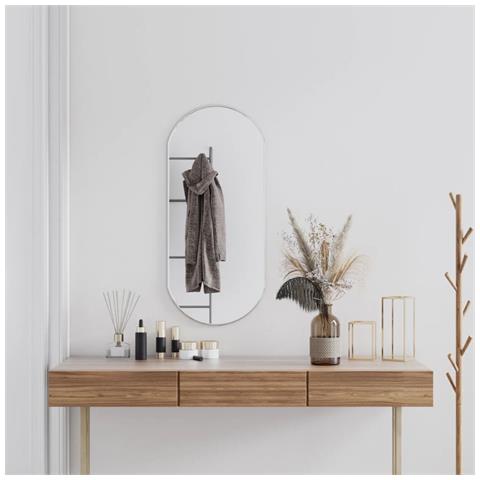 Specchio Da Parete Argento 90x40 Cm Ovale - Foto 9