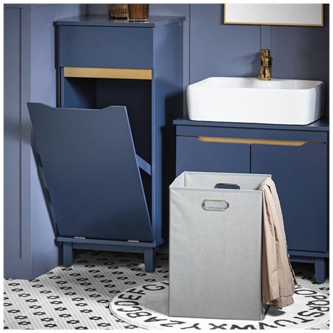 Mobile Lavanderia Con Sacco Portabiancheria Pieghevole Cesto Portabiancheria Mobile Bagno Blu, 40x40x96cm, Bzr114-b - Foto 5