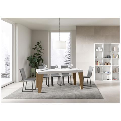 Tavolo Allungabile 90x160/264 Cm Naxy Mix Piano Bianco Frassino - Gambe Noce - Bianco Frassino /quercia Natura - Foto 5