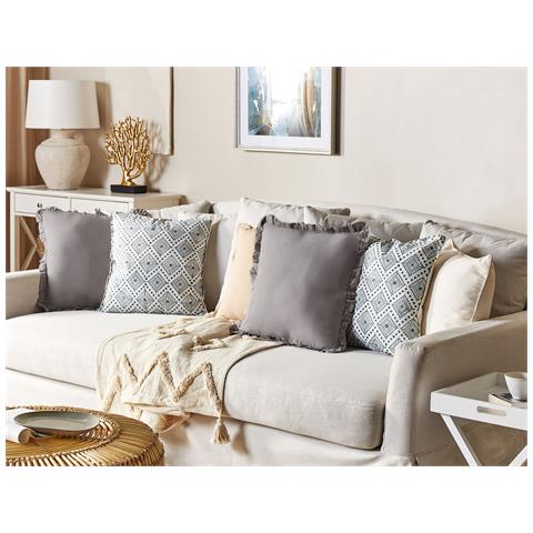 Cuscino Decorativo Cordata Cotone 45 X 45 Cm Orientale Stampa A Blocchi Blu - Foto 1