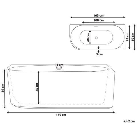 Vasca Da Bagno Angolare Gocta Lato Sinistro 170 X 77 Cm Bianco - Foto 15