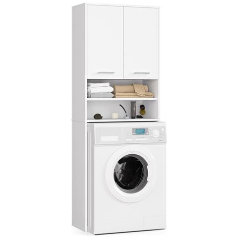 Mobile Alto, Collona da Bagno FIN per Lavatrice, 2 ante, 64x30x180 cm, Colore Bianco - Foto 1