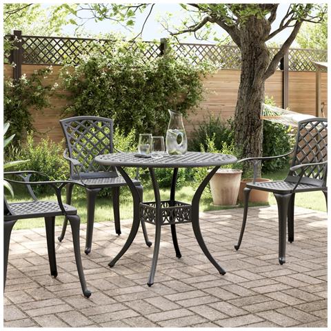 Tavolo Da Giardino Nero Ø90x75 Cm In Alluminio Pressofuso - Foto 2