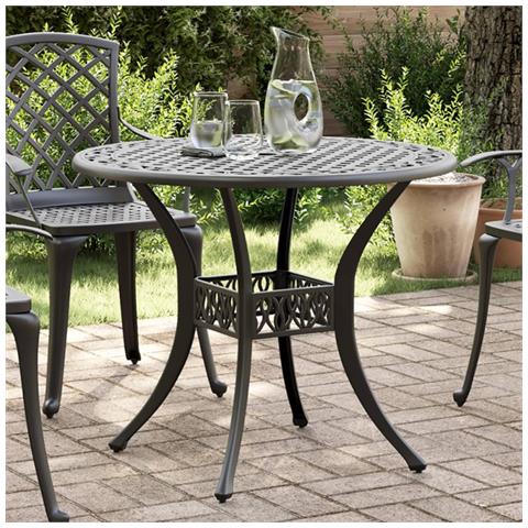 Tavolo Da Giardino Nero Ø90x75 Cm In Alluminio Pressofuso - Foto 8