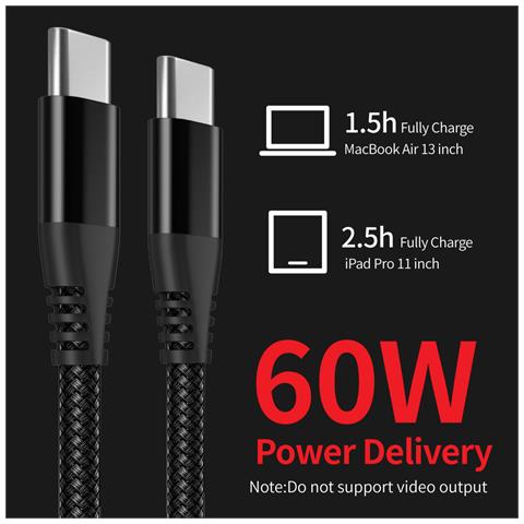 Cavo Dati Di Ricarica Rapida Type-c Pd, Cavo Usb C A Usb C Black - Foto 2