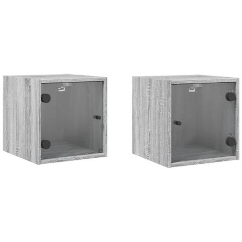 Comodini Con Ante In Vetro 2pz Grigio Sonoma 35x37x35 Cm - Foto 2