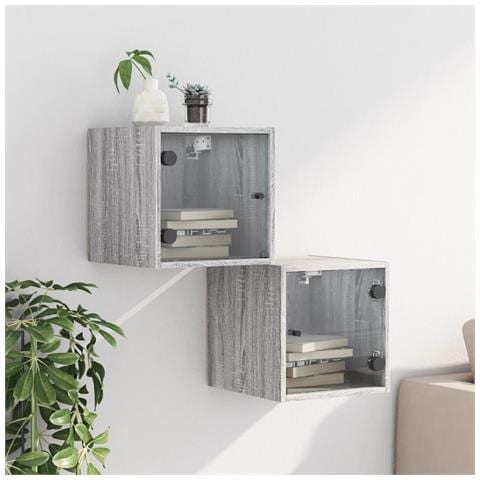 Comodini Con Ante In Vetro 2pz Grigio Sonoma 35x37x35 Cm - Foto 3