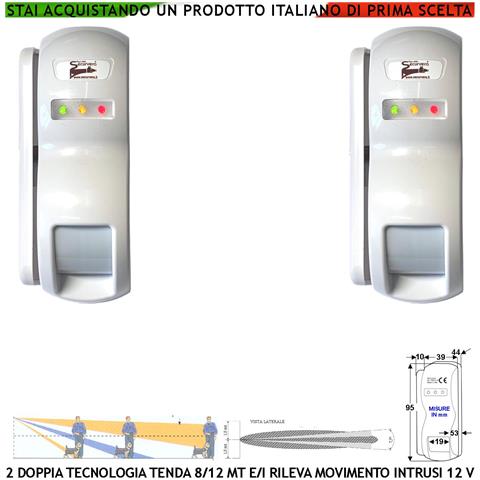 Doppia Tecnologia Tenda Dual Pir E Micronda Sensori Di Movimento 2 Pezzi Portata 8/12 Mt Vano Finestra Esterno Interno - Foto 1