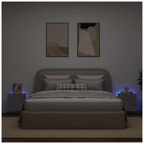 Mobili TV a Parete con Luci LED 2pz Grigio Cemento 40,5x35x40cm - Foto 2