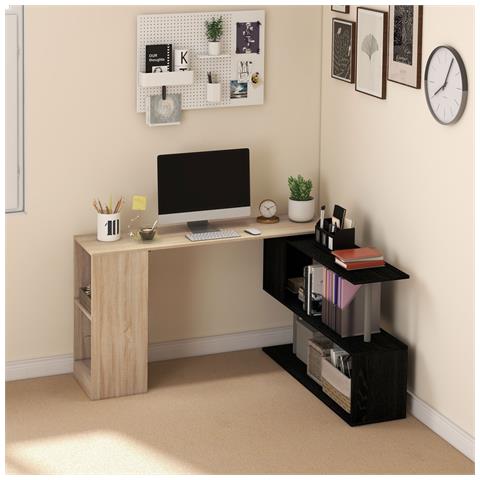 Scrivania Angolare Salvaspazio con Ripiano a S, in Legno, 140x120x78 cm, color Legno - Foto 2