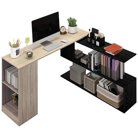 Scrivania Angolare Salvaspazio con Ripiano a S, in Legno, 140x120x78 cm, color Legno - Foto 1