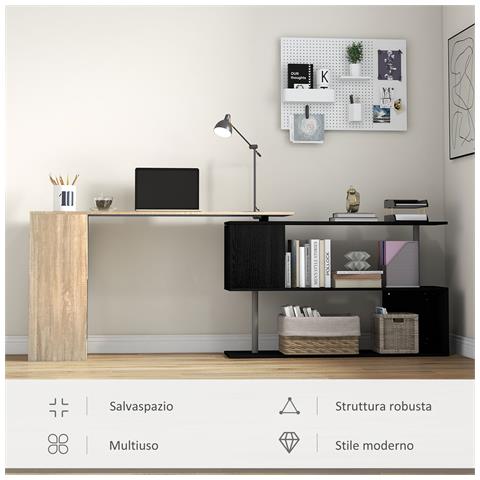 Scrivania Angolare Salvaspazio con Ripiano a S, in Legno, 140x120x78 cm, color Legno - Foto 6