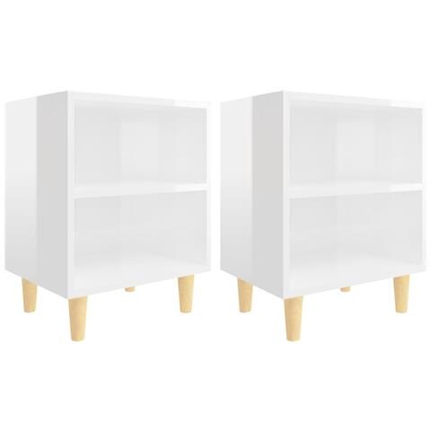 Lusso Casadino -  Comodini Gambe In Legno Massello 2pz Bianco Lucido 40x30x50 Cm - Foto 1