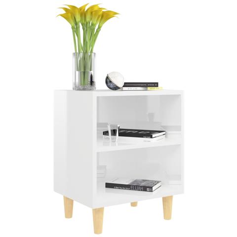 Lusso Casadino -  Comodini Gambe In Legno Massello 2pz Bianco Lucido 40x30x50 Cm - Foto 2