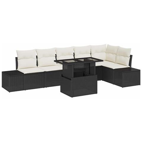 Set di divani da giardino da 7 pezzi con cuscini in rattan nero - Foto 1