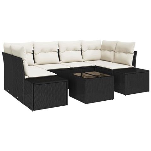 Set di Sofà da Giardino 7 Pezzi con Cuscini Nero Polyrattan - Foto 1