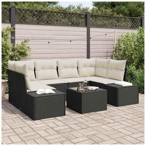 Set di Sofà da Giardino 7 Pezzi con Cuscini Nero Polyrattan - Foto 2