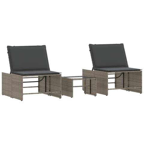 Lettini Prendisole 2 pz con Tavolino Grigio in Polyrattan - Foto 1