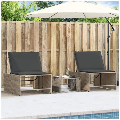 Lettini Prendisole 2 pz con Tavolino Grigio in Polyrattan - Foto 2