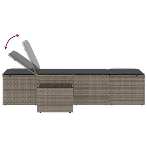 Lettini Prendisole 2 pz con Tavolino Grigio in Polyrattan - Foto 9