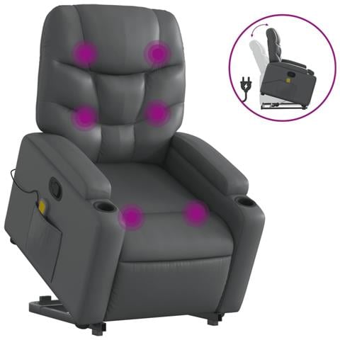 Poltrona Alzapersona Reclinabile Massaggio Grigio Similpelle - Foto 1