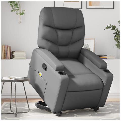 Poltrona Alzapersona Reclinabile Massaggio Grigio Similpelle - Foto 2