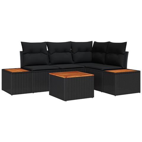 Set Divano Giardino 5 Pezzi con Cuscini Polyrattan Nero Acacia - Foto 1