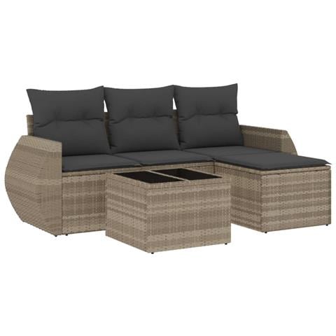 Set Divano da Giardino 5pz con Cuscini Grigio Chiaro Polyrattan - Foto 1