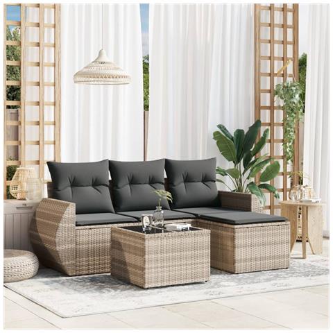Set Divano da Giardino 5pz con Cuscini Grigio Chiaro Polyrattan - Foto 2