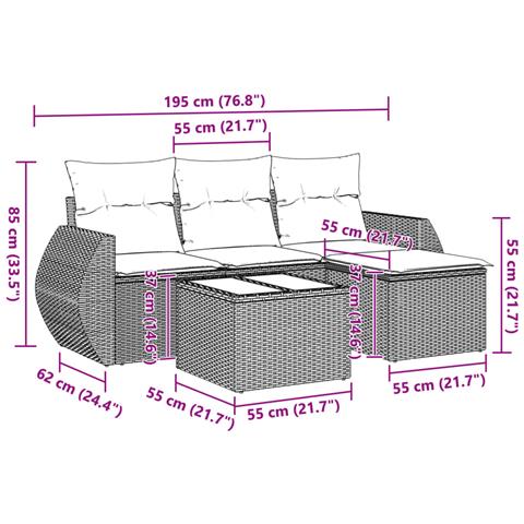 Set Divano da Giardino 5pz con Cuscini Grigio Chiaro Polyrattan - Foto 3