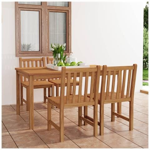 Set da Pranzo per Esterni 5 pz in Legno Massello di Teak - Foto 2