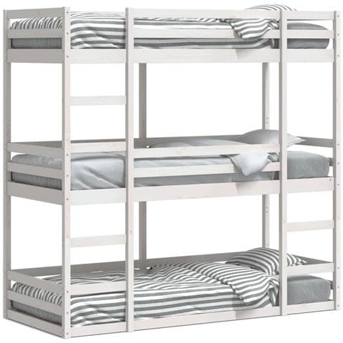 Letto a Castello Triplo Bianco 90x190 cm Legno Massello di Pino - Foto 1