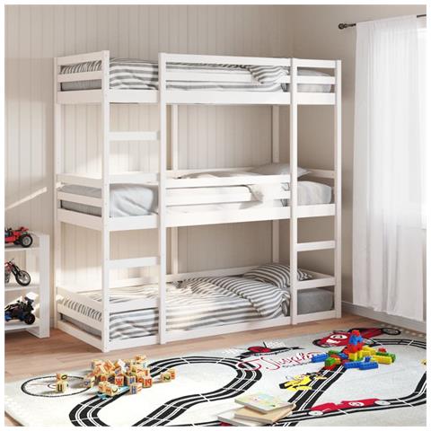 Letto a Castello Triplo Bianco 90x190 cm Legno Massello di Pino - Foto 2