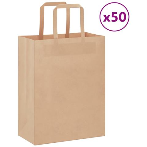 Sacchetti di Carta 50 pz con Manici Marrone 21x11x28 cm - Foto 1
