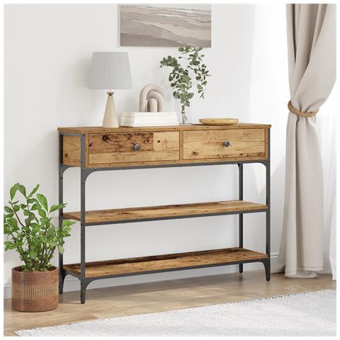 Tavolino in Legno Vecchio 100x25x75 cm in Legno Ingenerizzato e Acciaio - Foto 2