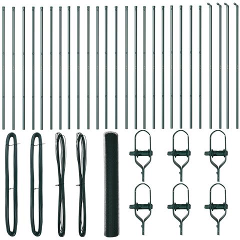 Recinzione Esagonale  Verde 1,2x50 m Acciaio, Pali per Recinzione  13 pcs Verde Ø32 mm 170 cm Acciaio Galvanizzato - Foto 1