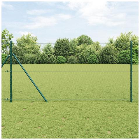 Recinzione Esagonale  Verde 1,2x50 m Acciaio, Pali per Recinzione  13 pcs Verde Ø32 mm 170 cm Acciaio Galvanizzato - Foto 2
