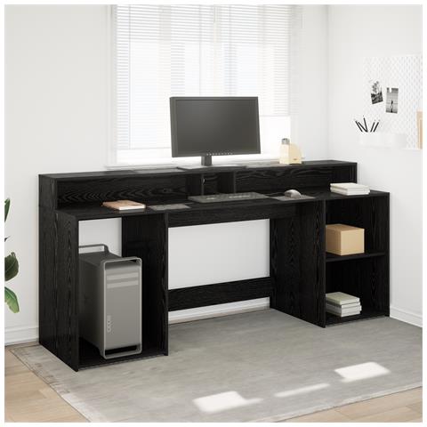 Scrivania Rovere Nero 200x55x91 cm Legno ingegnerizzato - Foto 2